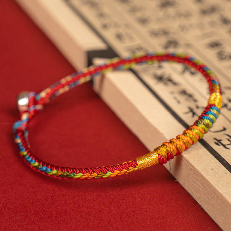 Pulsera de protección con hebilla de plata de ley 925 y hilo rojo multicolor con piedras de Buda