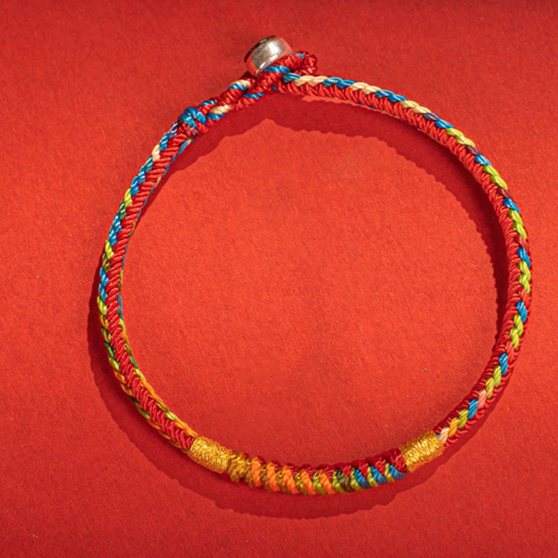 Pulsera de protección con hebilla de plata de ley 925 y hilo rojo multicolor con piedras de Buda