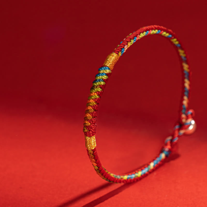 Pulsera de protección con hebilla de plata de ley 925 y hilo rojo multicolor con piedras de Buda