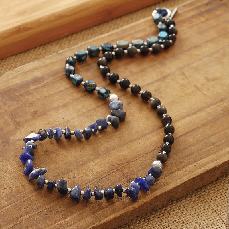 Pulsera de triple vuelta con obsidiana, sodalita y brillo dorado, piedra emperador de Buda