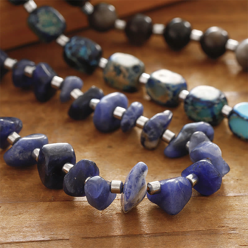 Pulsera de triple vuelta con obsidiana, sodalita y brillo dorado, piedra emperador de Buda