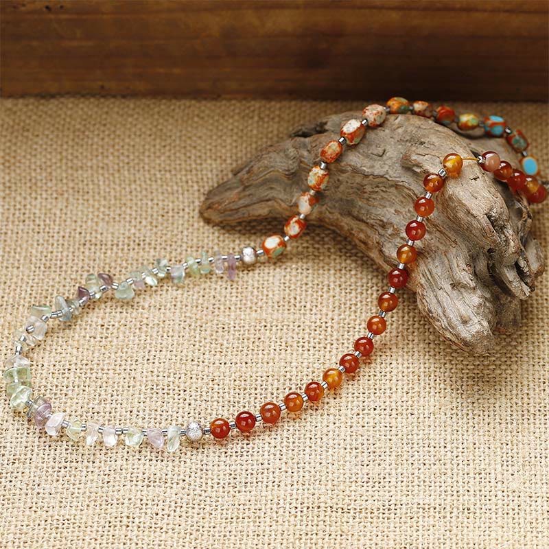 Pulsera triple vuelta con fluorita, ágata roja y piedra emperador.