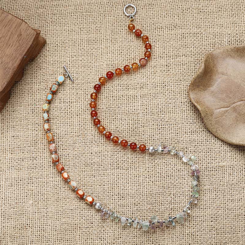 Pulsera triple vuelta con fluorita, ágata roja y piedra emperador.