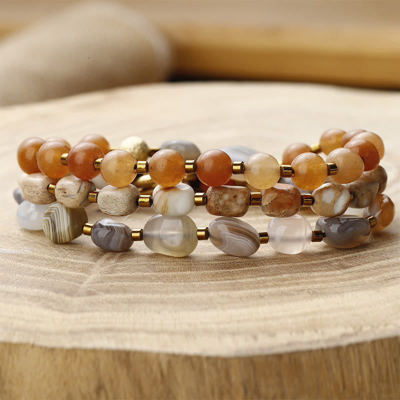 Pulsera creativa de triple vuelta con piedras de Buda, ágata de Botsuana, ágata roja y piedra emperador