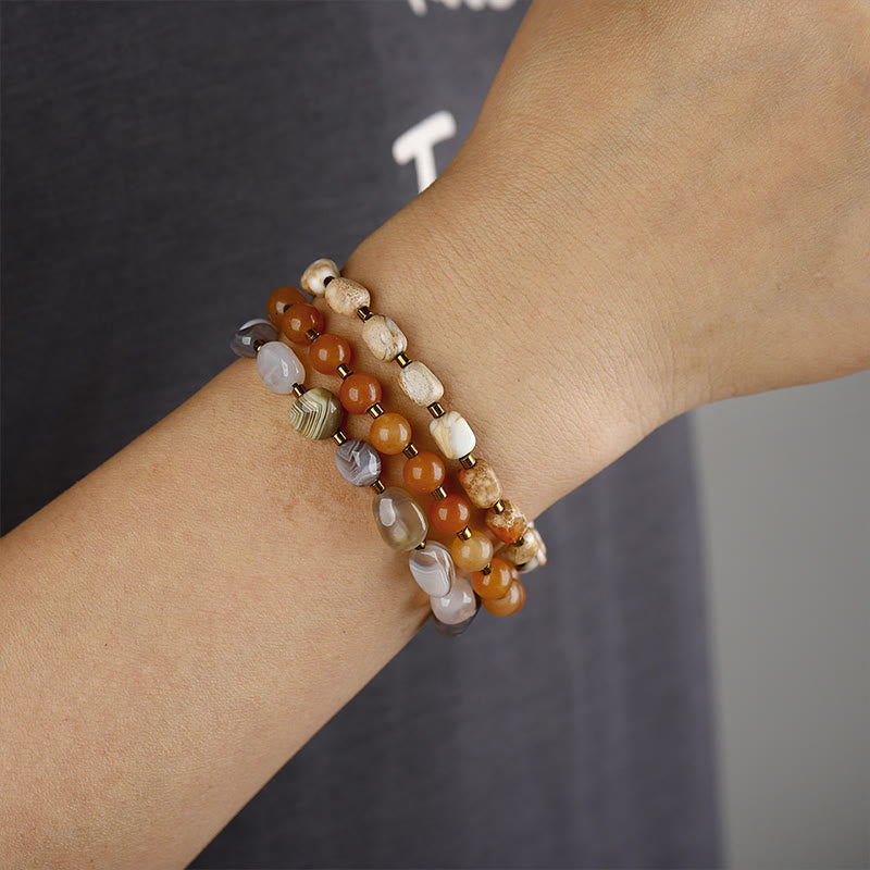 Pulsera creativa de triple vuelta con piedras de Buda, ágata de Botsuana, ágata roja y piedra emperador