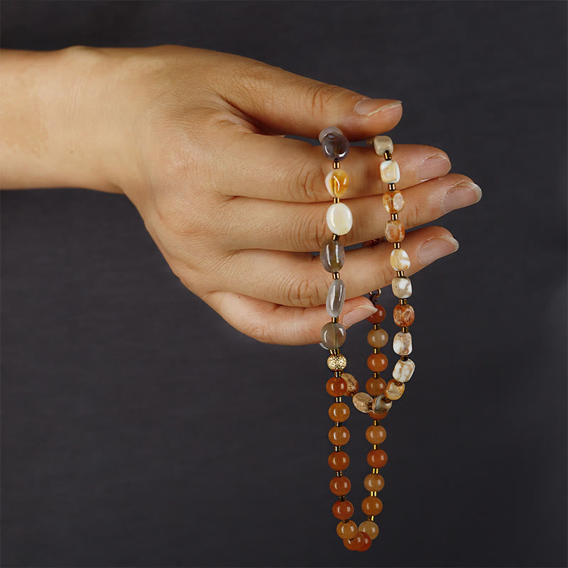 Pulsera creativa de triple vuelta con piedras de Buda, ágata de Botsuana, ágata roja y piedra emperador