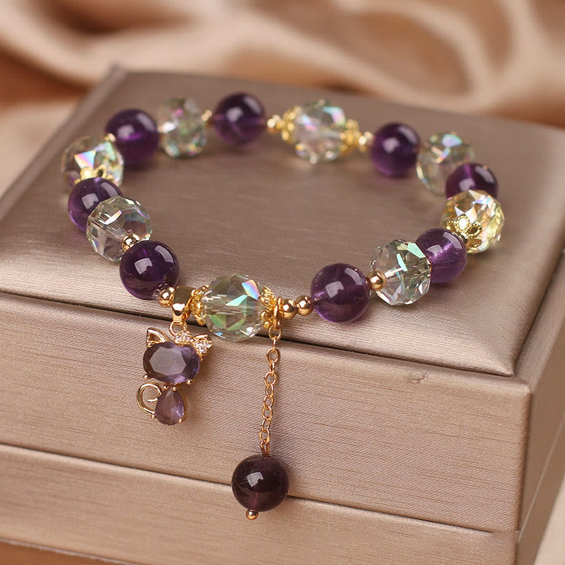 Pulsera de meditación con zorro de cristal blanco y amatista de Buddha Stones