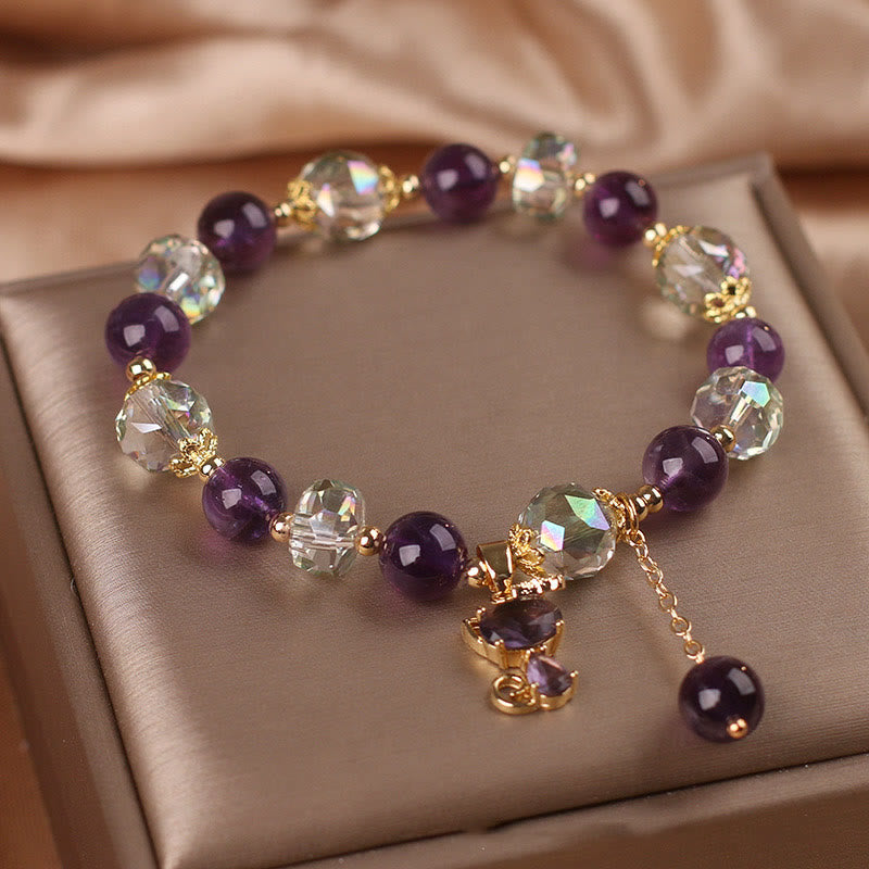 Pulsera de meditación con zorro de cristal blanco y amatista de Buddha Stones