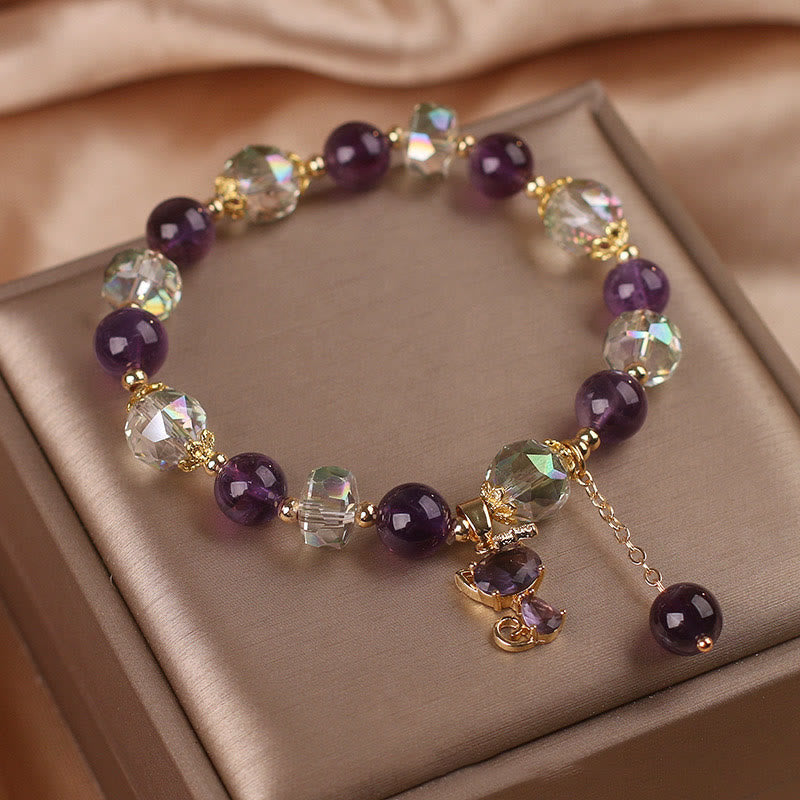 Pulsera de meditación con zorro de cristal blanco y amatista de Buddha Stones