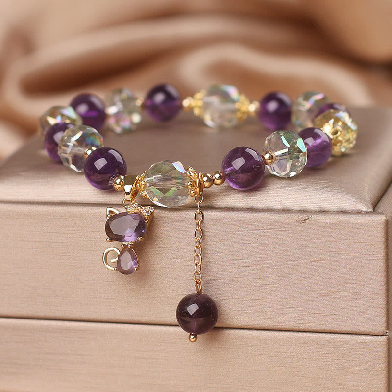 Pulsera de meditación con zorro de cristal blanco y amatista de Buddha Stones