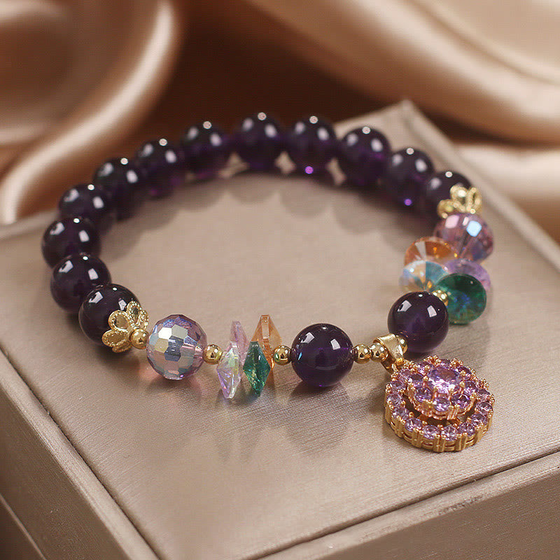 Pulsera de conciencia espiritual con piedras de Buda, amatista, cristal verde, citrino y cristal blanco.