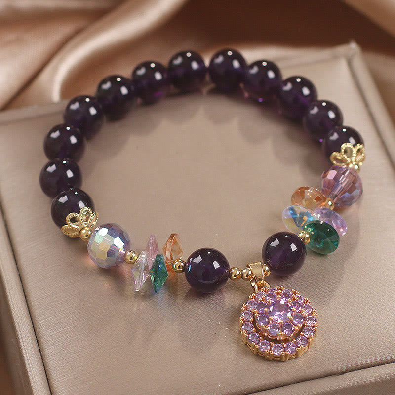 Pulsera de conciencia espiritual con piedras de Buda, amatista, cristal verde, citrino y cristal blanco.