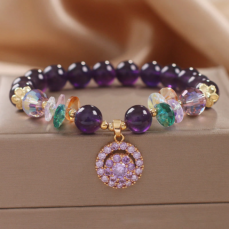 Pulsera de conciencia espiritual con piedras de Buda, amatista, cristal verde, citrino y cristal blanco.