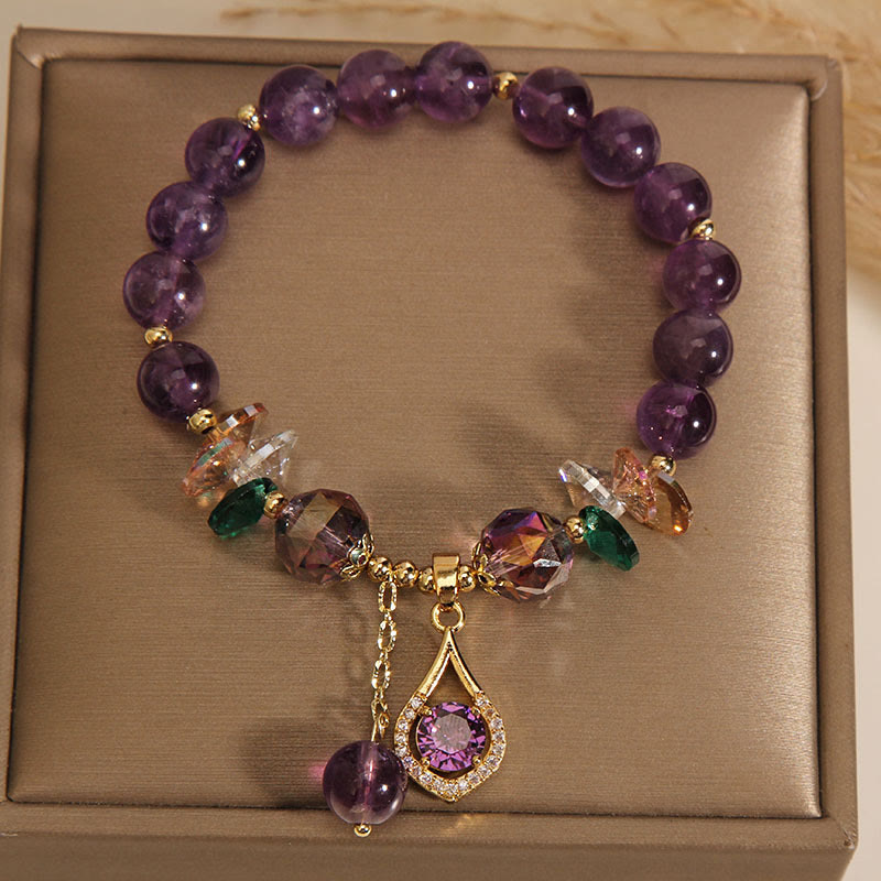 Pulsera de conciencia espiritual con piedras de Buda, amatista, cristal verde, citrino y cristal blanco.
