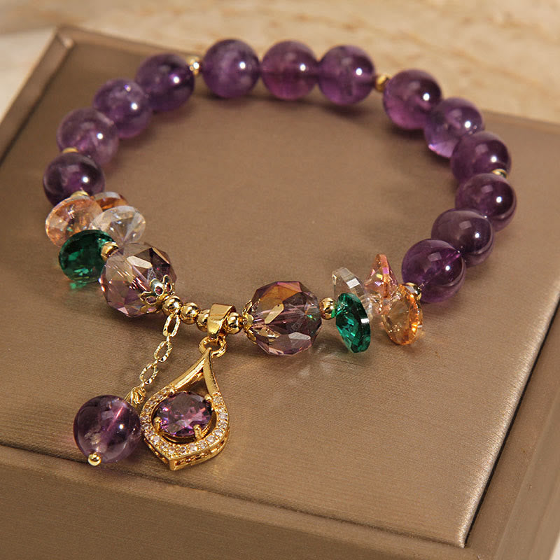 Pulsera de conciencia espiritual con piedras de Buda, amatista, cristal verde, citrino y cristal blanco.