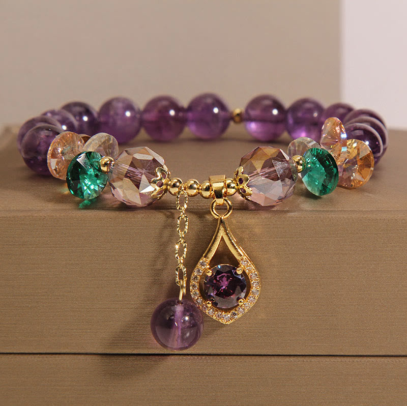 Pulsera de conciencia espiritual con piedras de Buda, amatista, cristal verde, citrino y cristal blanco.