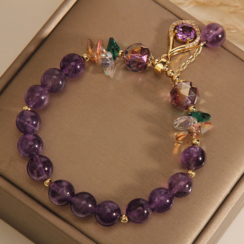 Pulsera de conciencia espiritual con piedras de Buda, amatista, cristal verde, citrino y cristal blanco.