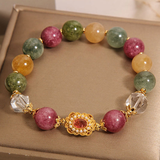 Buddha Stones Tourmaline Pearl Pink Crystal White Crystal Wisdom Bracelet