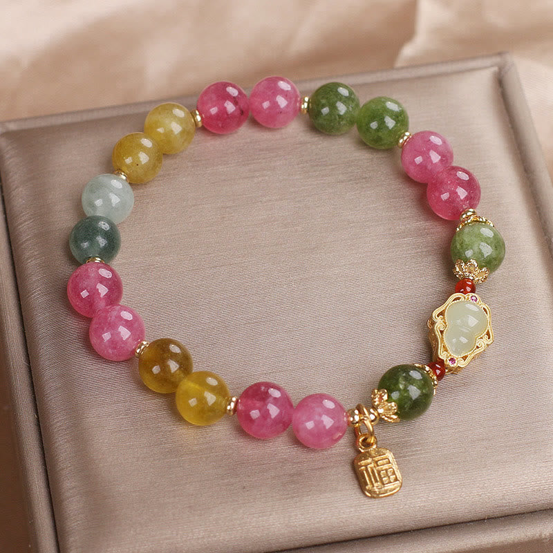 Pulsera de amor con carácter Fu y turmalina de piedras de Buda