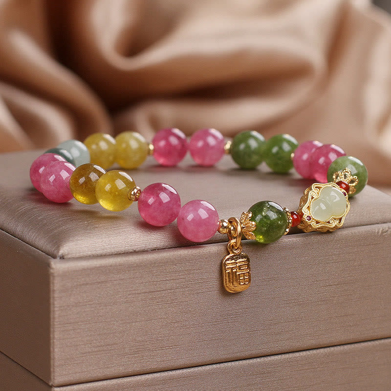 Pulsera de amor con carácter Fu y turmalina de piedras de Buda