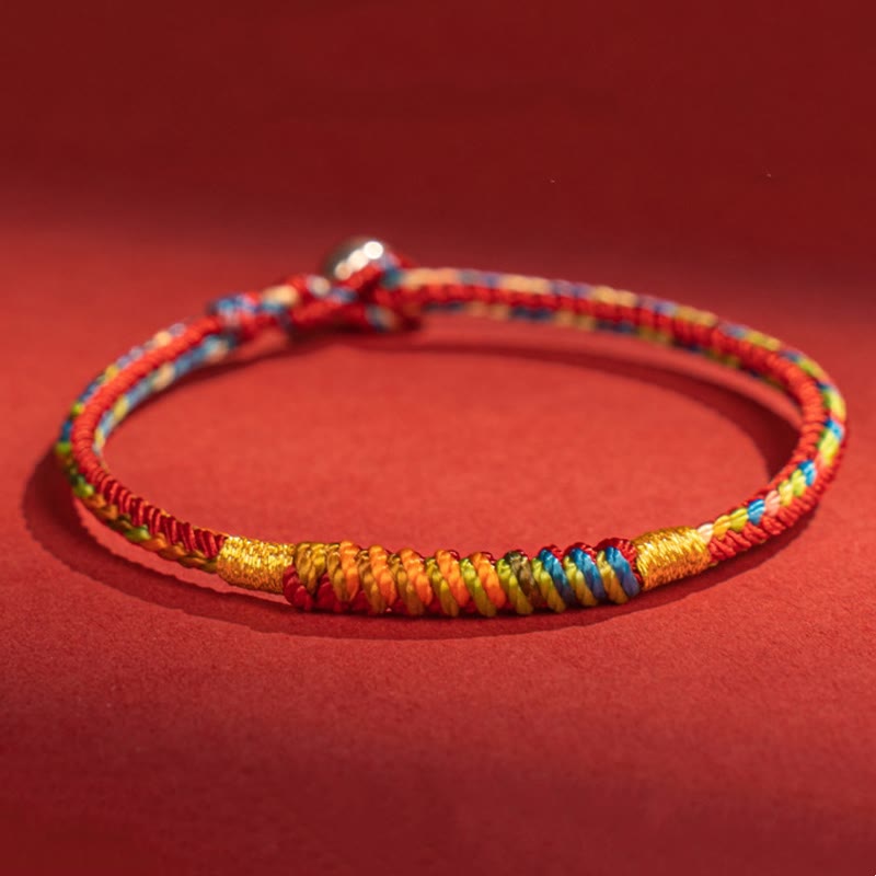 Pulsera de protección con hebilla de plata de ley 925 y hilo rojo multicolor con piedras de Buda