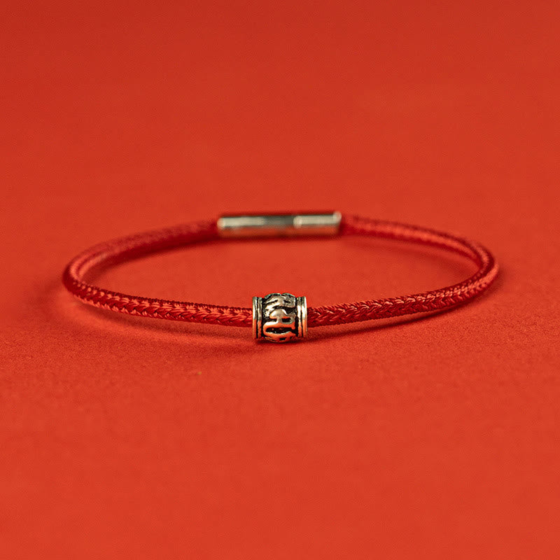 Pulsera de la Paz de Plata de Ley 925 con Piedras de Buda, Hilo Rojo y Hilo Negro, Seis Palabras Verdaderas