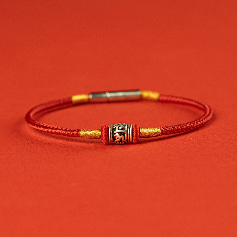 Pulsera de la Paz de Plata de Ley 925 con Piedras de Buda, Hilo Rojo y Hilo Negro, Seis Palabras Verdaderas