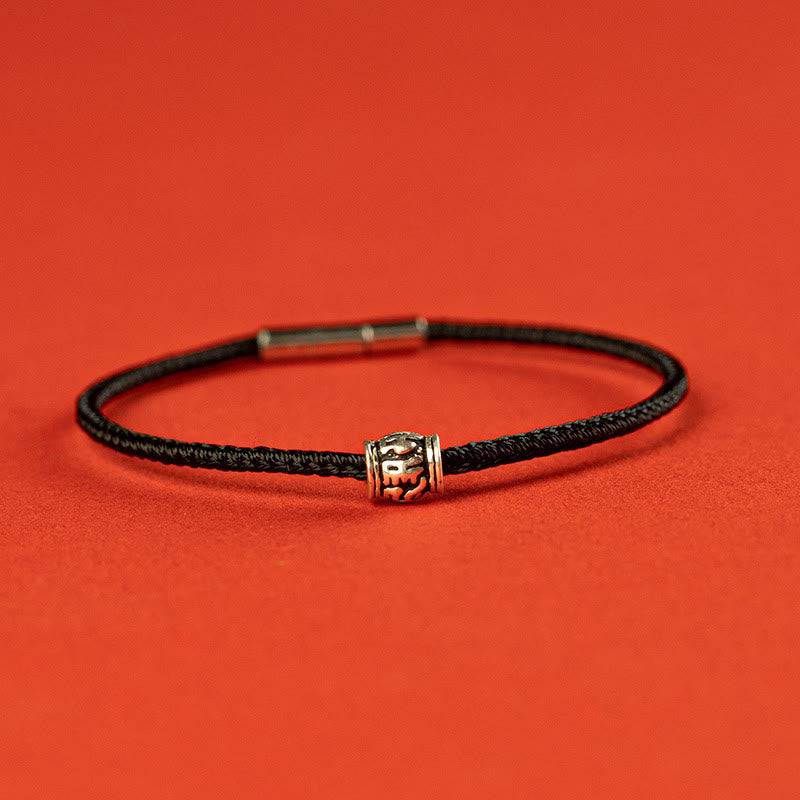 Pulsera de la Paz de Plata de Ley 925 con Piedras de Buda, Hilo Rojo y Hilo Negro, Seis Palabras Verdaderas