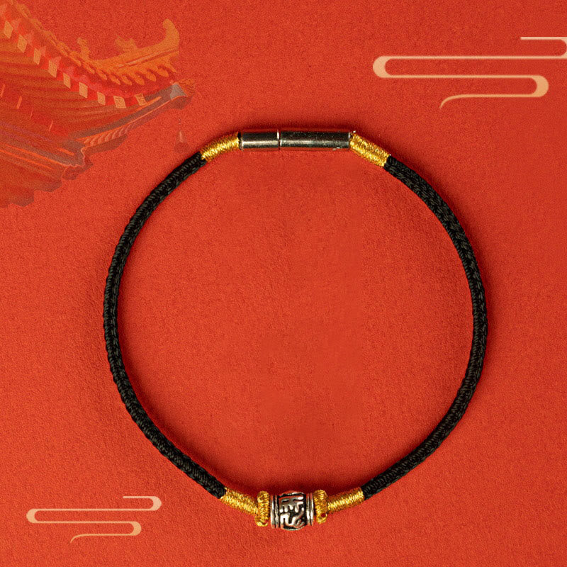 Pulsera de la Paz de Plata de Ley 925 con Piedras de Buda, Hilo Rojo y Hilo Negro, Seis Palabras Verdaderas