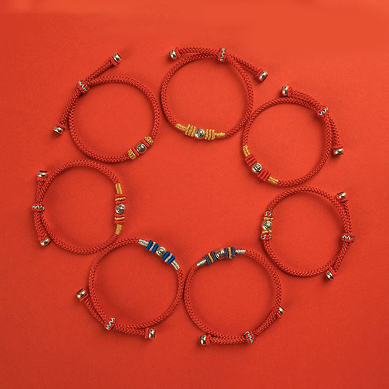 Pulsera protectora de caracteres chinos con hilo rojo y piedras de Buda