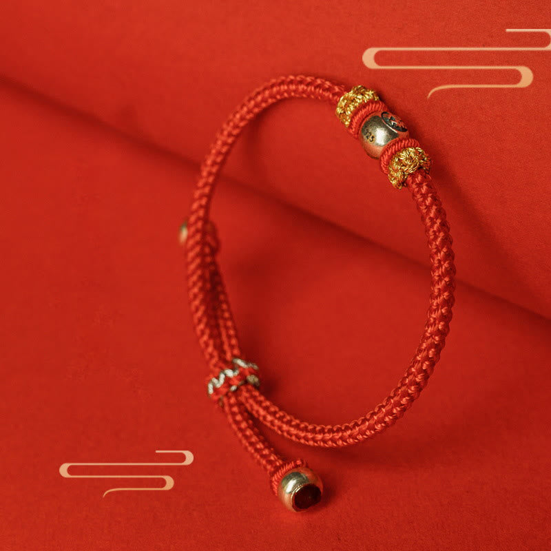 Pulsera protectora de caracteres chinos con hilo rojo y piedras de Buda