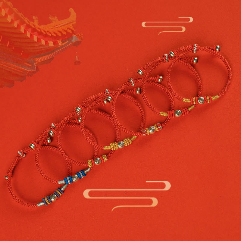 Pulsera protectora de caracteres chinos con hilo rojo y piedras de Buda