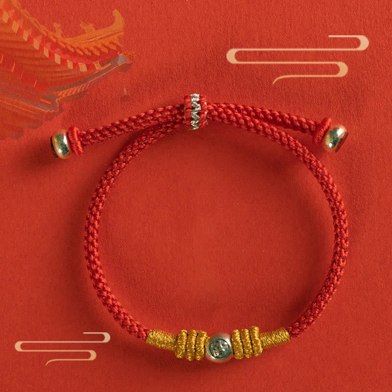 Pulsera protectora de caracteres chinos con hilo rojo y piedras de Buda