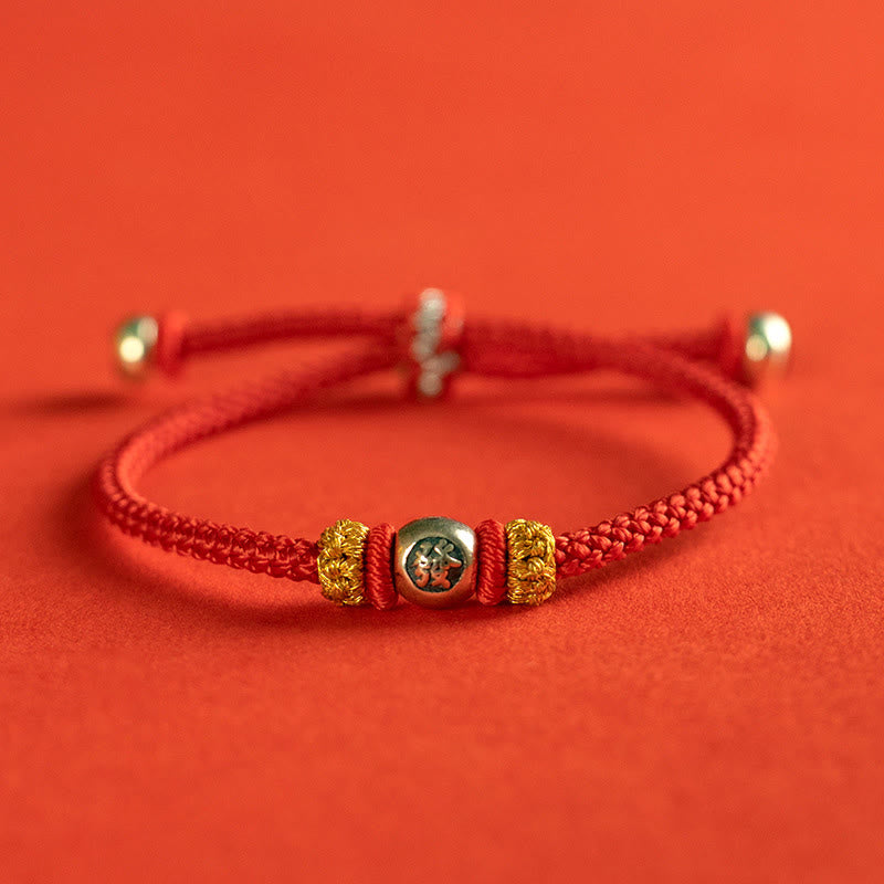 Pulsera protectora de caracteres chinos con hilo rojo y piedras de Buda