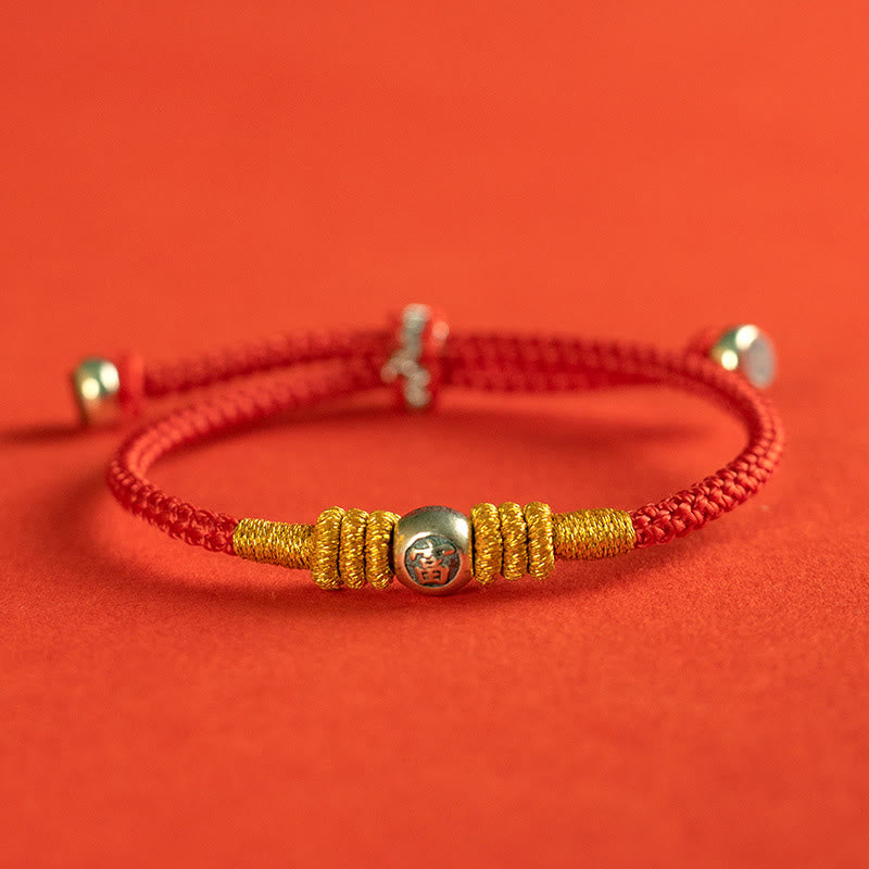 Pulsera protectora de caracteres chinos con hilo rojo y piedras de Buda