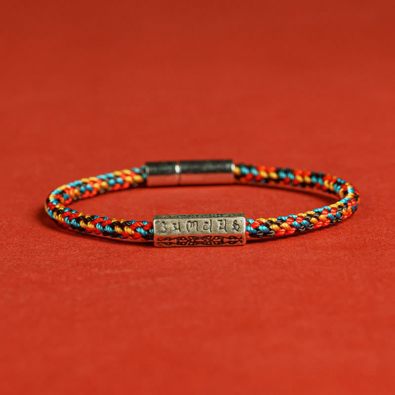 Pulsera de la suerte de plata de ley 925 con seis palabras verdaderas y hilo rojo y negro de piedras de Buda