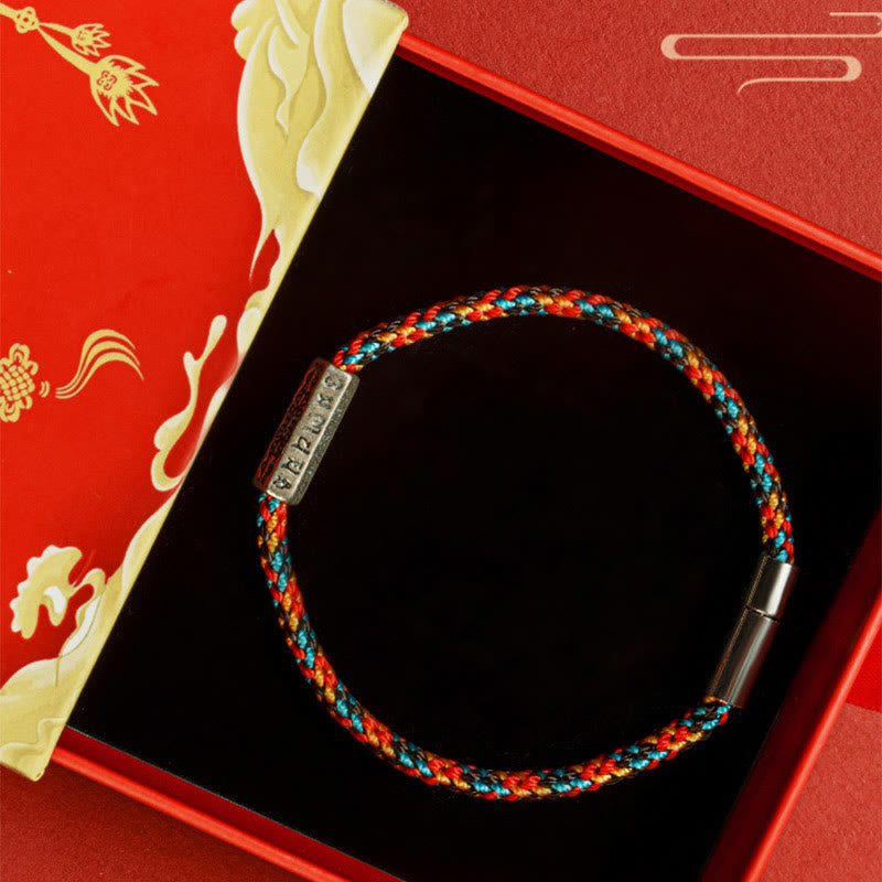 Pulsera de la suerte de plata de ley 925 con seis palabras verdaderas y hilo rojo y negro de piedras de Buda