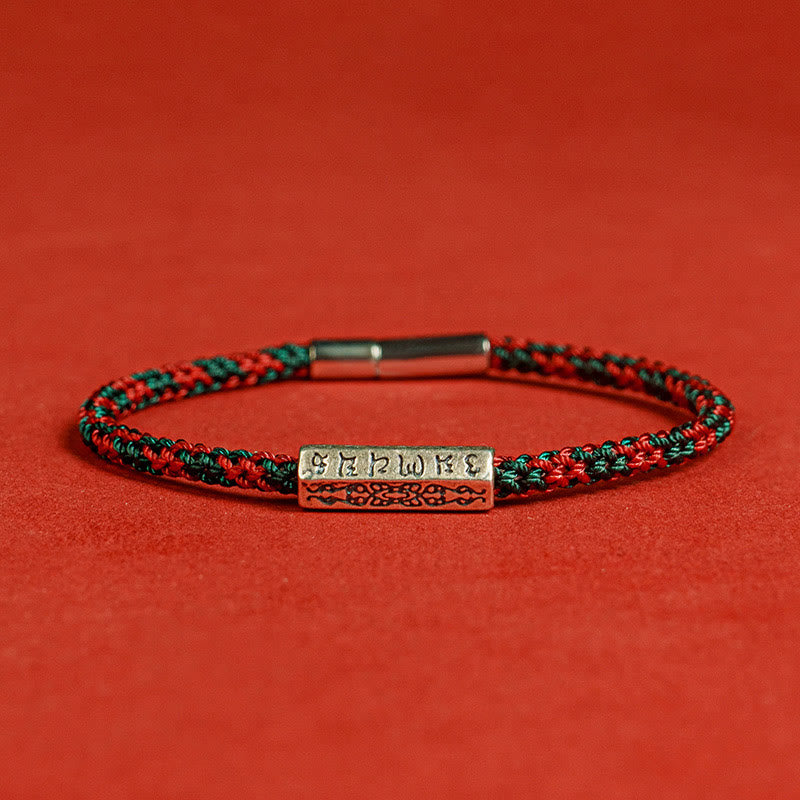 Pulsera de la suerte de plata de ley 925 con seis palabras verdaderas y hilo rojo y negro de piedras de Buda