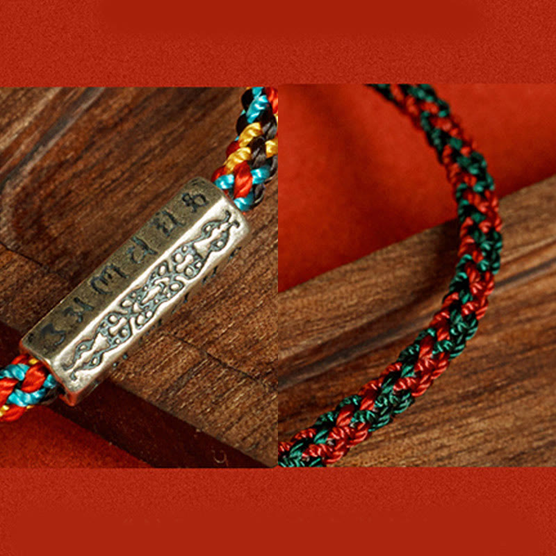Pulsera de la suerte de plata de ley 925 con seis palabras verdaderas y hilo rojo y negro de piedras de Buda
