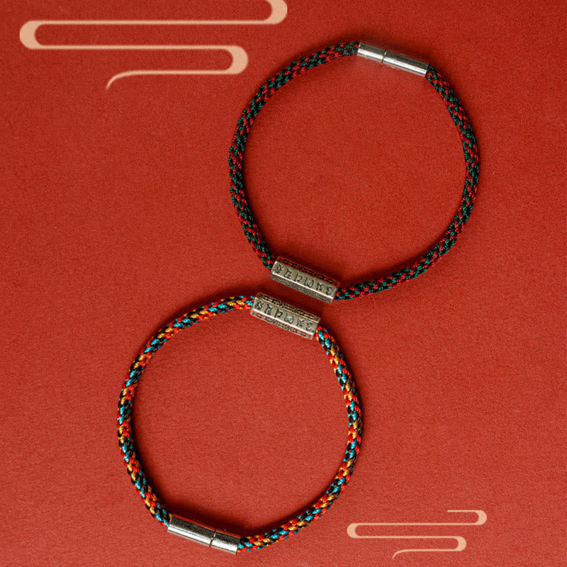 Pulsera de la suerte de plata de ley 925 con seis palabras verdaderas y hilo rojo y negro de piedras de Buda