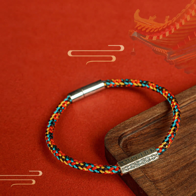 Pulsera de la suerte de plata de ley 925 con seis palabras verdaderas y hilo rojo y negro de piedras de Buda
