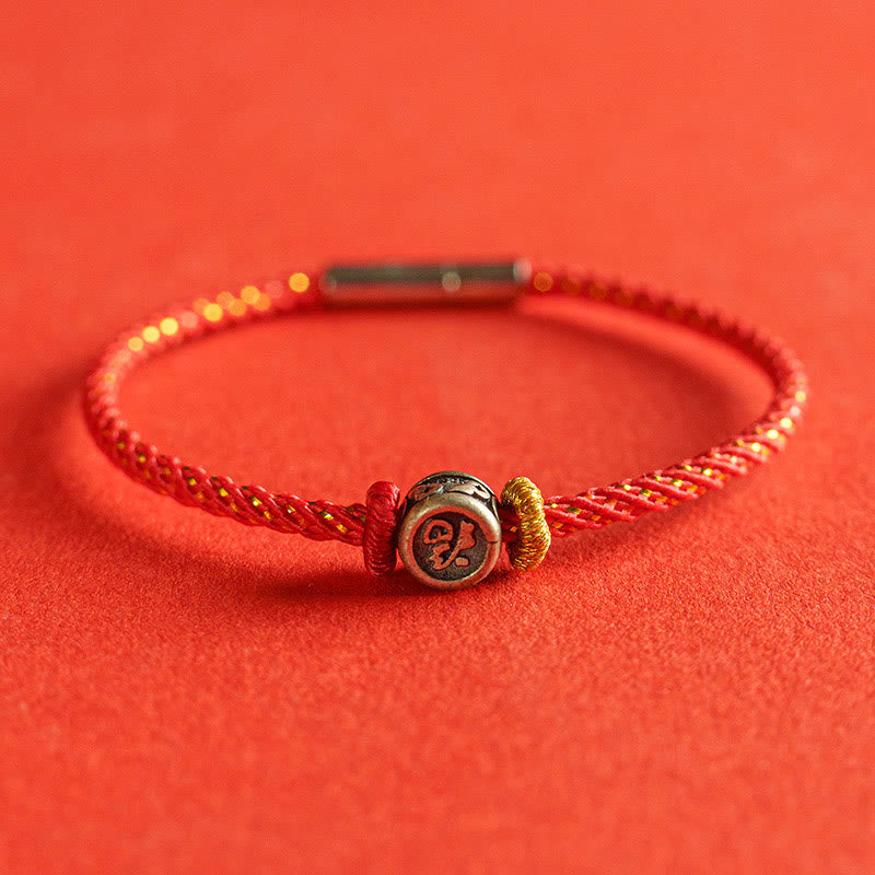Pulsera de plata de ley 925 con símbolo Fu y piedras de Buda trenzadas