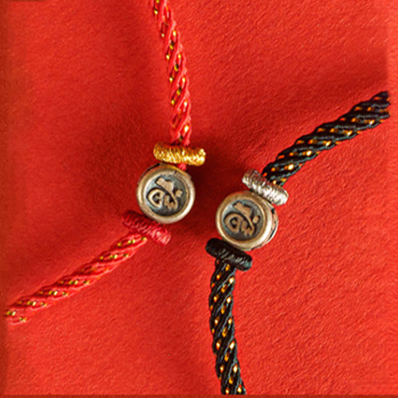 Pulsera de plata de ley 925 con símbolo Fu y piedras de Buda trenzadas