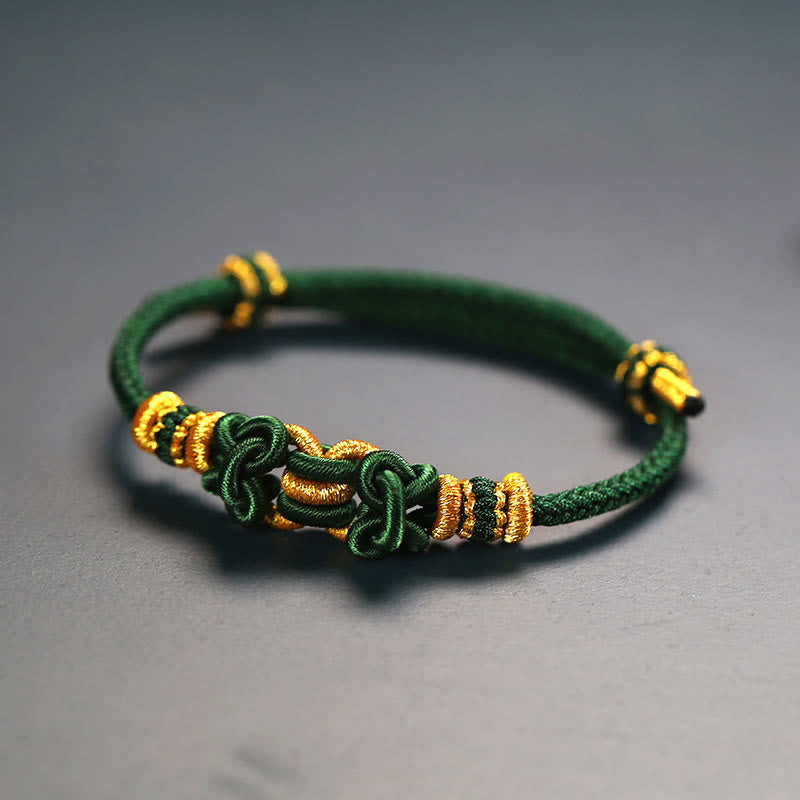 Pulsera de nudo de silla de montar con hilo rojo y piedras de Buda