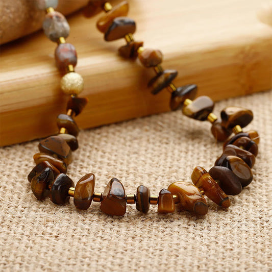 Buddha Stones Bronzite Emperor Stone Tiger Eye Determination Triple Wrap Bracelet