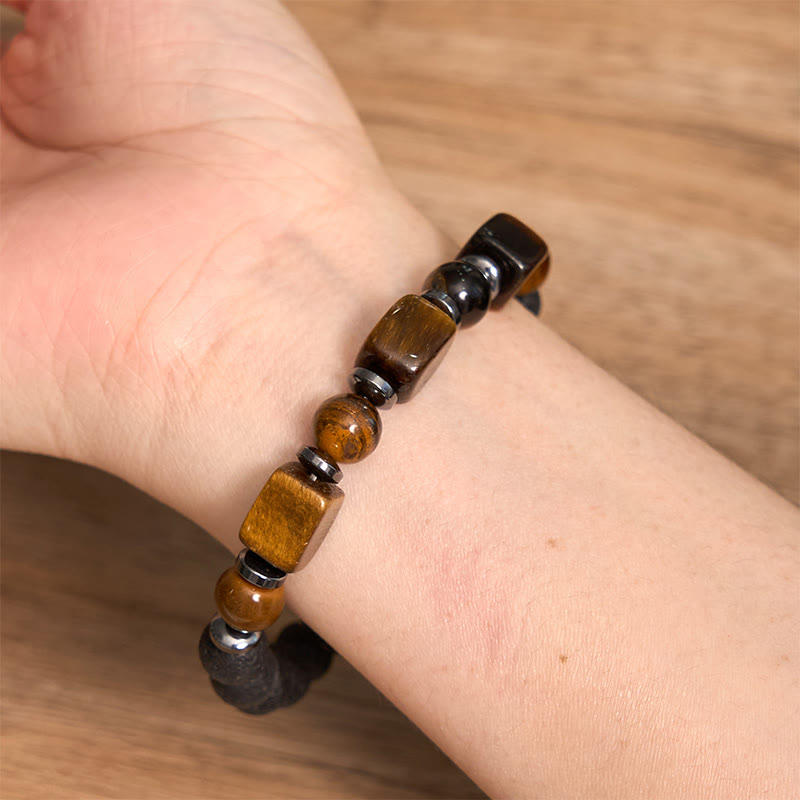 Pulsera de piedra de lava con cristales variados y piedras de Buda