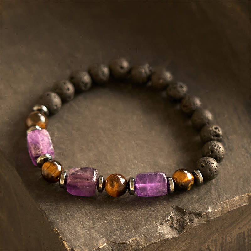 Pulsera de piedra de lava con cristales variados y piedras de Buda
