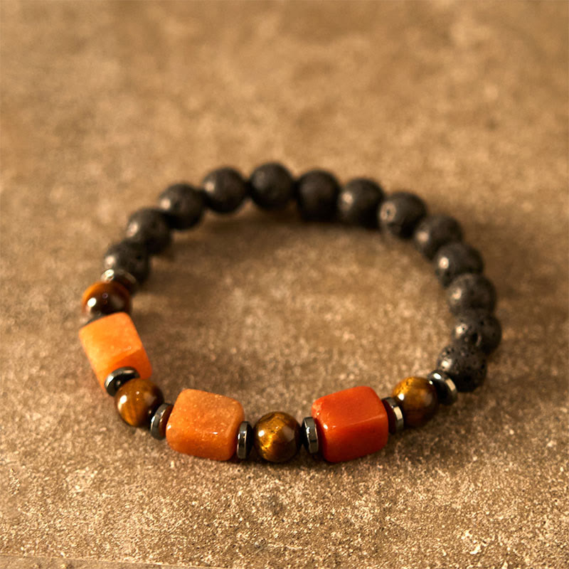 Pulsera de piedra de lava con cristales variados y piedras de Buda