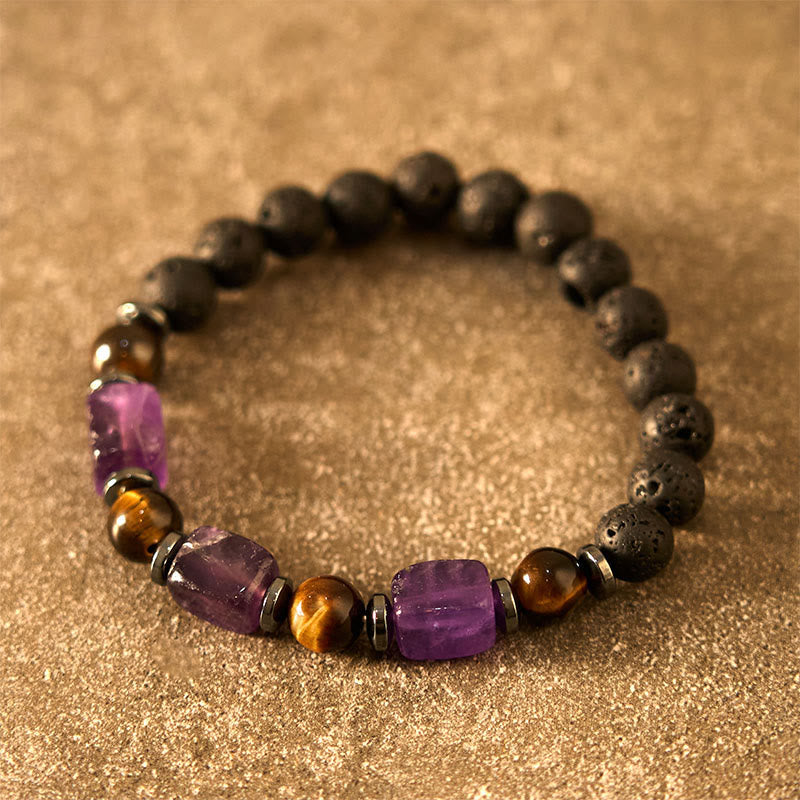Pulsera de piedra de lava con cristales variados y piedras de Buda