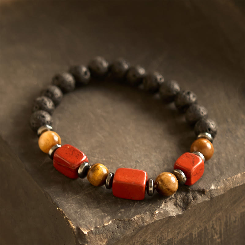 Pulsera de piedra de lava con cristales variados y piedras de Buda